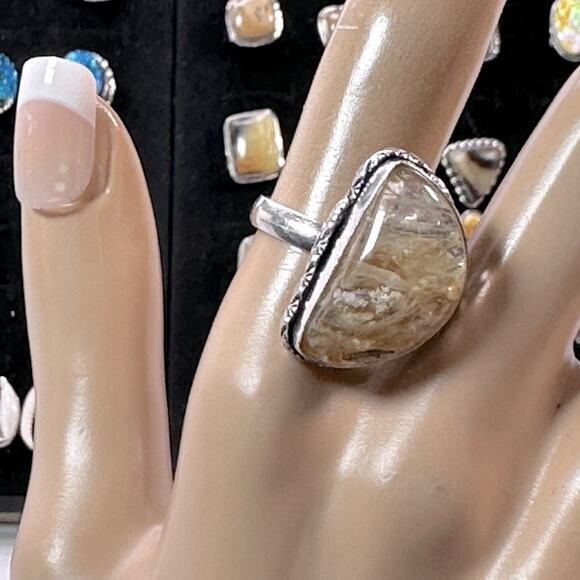 Lemon quarts -citrine gemstone ring silver plated, 95 handmade size 9 - Picture 2 of 4